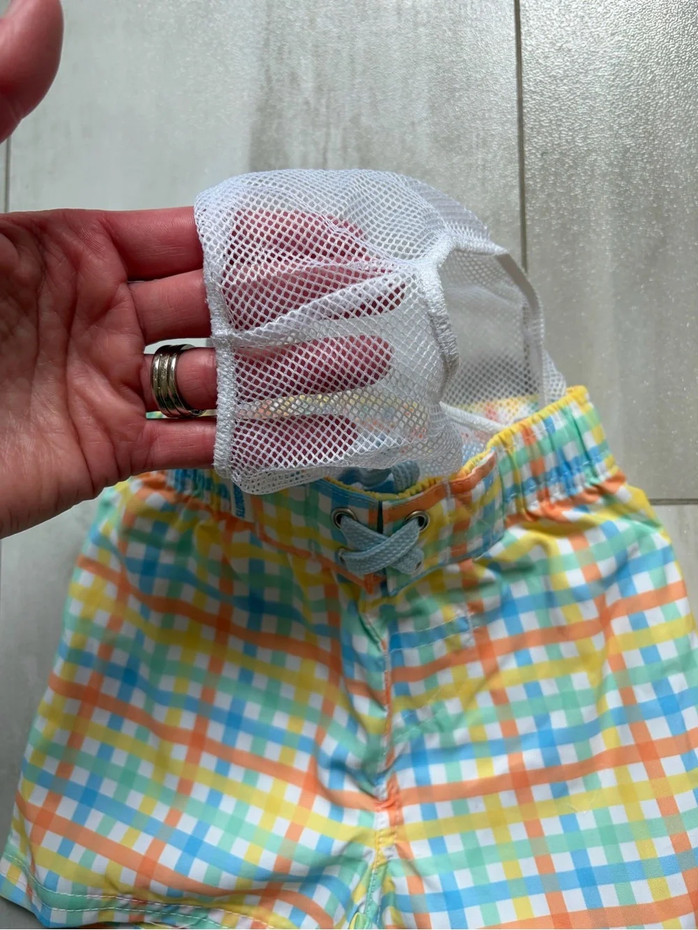 NWT RuggedButts Colorful Summertime Gingham Pull-On Swim Trunks Boys 6-12M